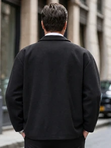 Manfinity Mode Plus Size Men's Solid Color Minimalist Everyday Long Sleeve Overcoat - Black - View 2