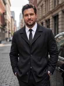 Manfinity Mode Plus Size Men's Solid Color Minimalist Everyday Long Sleeve Overcoat - Black - View 3