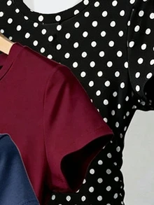 SHEIN 1件隨機盲盒款女童青少年修身T恤 波點滿版印花 白黑灰 P - 彩色 - 查看 3