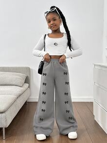 SHEIN 少女保暖内衬裤，适合秋冬季户外穿着 - 灰色 - 查看 4