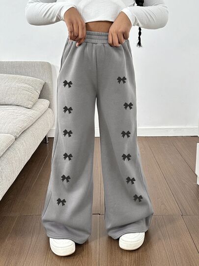 SHEIN Tween Girls' Thermal Lined Pants, Suitable For Outdoor Wear In Autumn/Winter Fall Back-To-School School Grey Cute