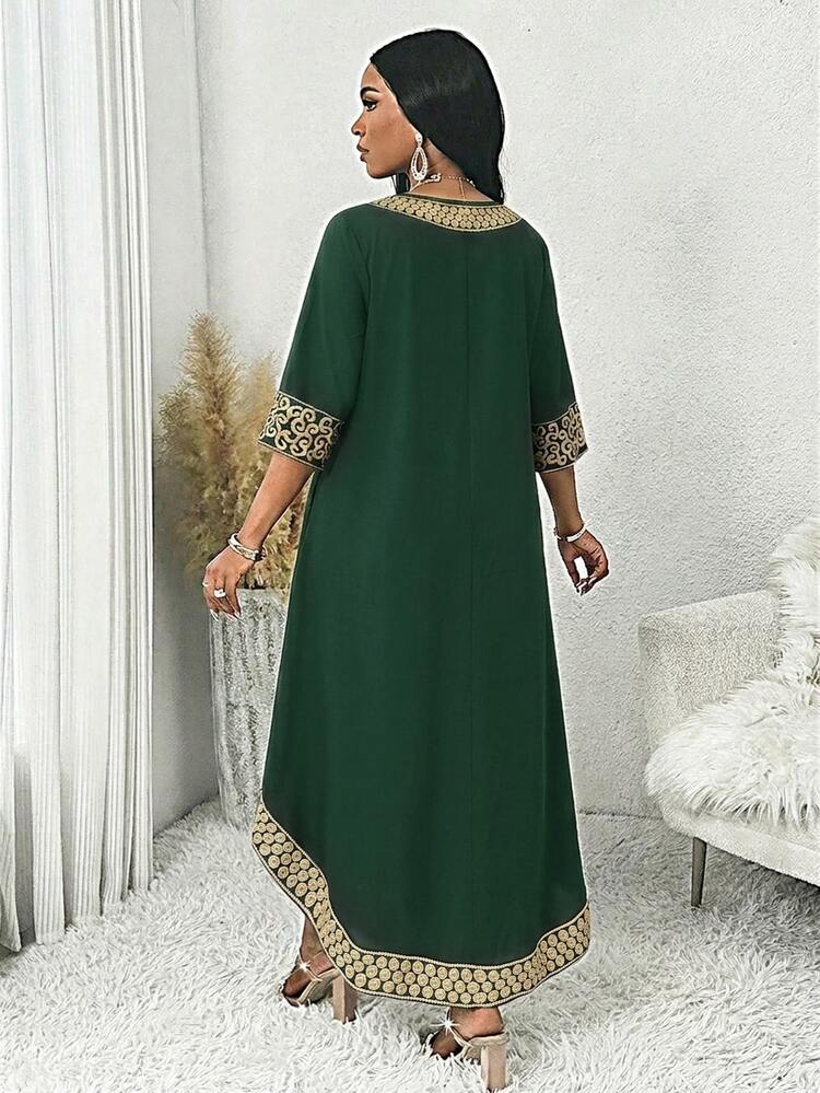 SHEIN Lady Women's Loose Fit Green Tunic Top And Pants Set With Pattern Detail Comfortable And Stylish Two Piece Outfit Fall - Dark Green - View 2