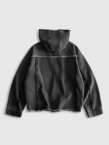 ROMWE MEN Street Life Men's Hooded Denim Jacket With Airplane Buckle - Grey - View 8