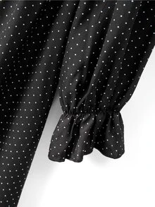 GlowEve CURVE Gaun Elegan Lengan Panjang Motif Polkadot Berenda untuk Wanita Ukuran Besar, Cocok untuk Musim Gugur. - Hitam - View 10