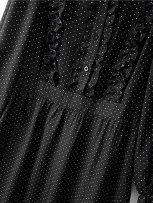GlowEve CURVE Gaun Elegan Lengan Panjang Motif Polkadot Berenda untuk Wanita Ukuran Besar, Cocok untuk Musim Gugur. - Hitam - View 8