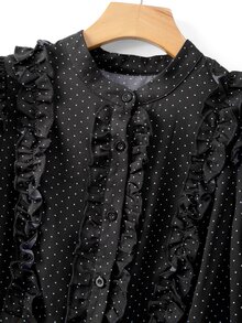 GlowEve CURVE Gaun Elegan Lengan Panjang Motif Polkadot Berenda untuk Wanita Ukuran Besar, Cocok untuk Musim Gugur. - Hitam - View 9
