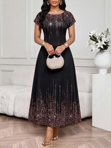 SHEIN Lady 大尺碼女款圓領休閒派對洋裝 - 黑色 - 查看 5