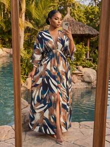 SHEIN Lady CURVE 大尺碼度假休閒全印花洋裝 - 彩色 - 查看 5