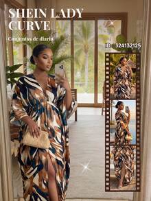 SHEIN Lady CURVE 大尺碼度假休閒全印花洋裝 - 彩色 - 查看 3