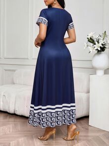 SHEIN Lady Plus Size Women's Color Block Casual Daily Summer Travel Dress - Navy Blue - View 5