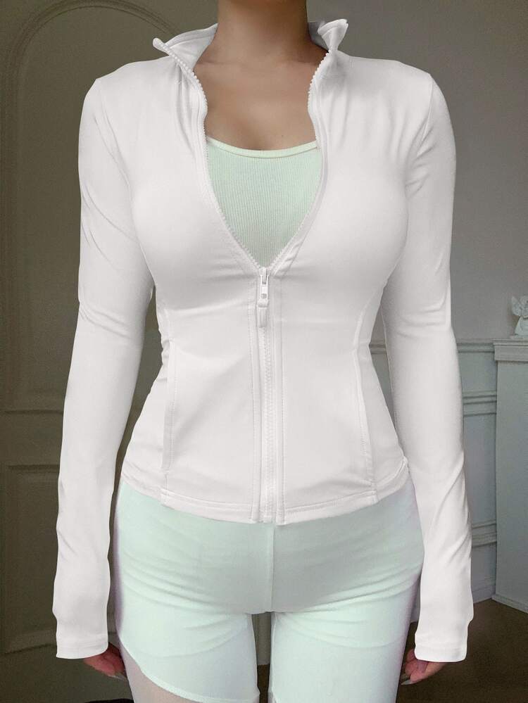 DAZY Women's Casual Sports Zipper Jacket, Regular Fit, Spring,Fall Women Clothes Women Coats Thin Clothing - White - View 3