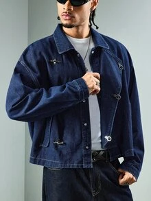 ROMWE MEN Essentials Men's Casual Denim Jacket With Airplane Buckle, Autumn - Multicolor - View 4
