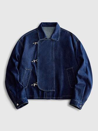 Essentials Giacca di jeans casual da uomo con fibbia a forma di aereo, autunnale