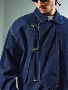 ROMWE MEN Essentials Men's Casual Denim Jacket With Airplane Buckle, Autumn - Multicolor - View 2