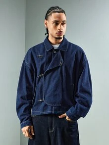 ROMWE MEN Essentials Men's Casual Denim Jacket With Airplane Buckle, Autumn - Multicolor - View 6