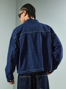 ROMWE MEN Essentials Men's Casual Denim Jacket With Airplane Buckle, Autumn - Multicolor - View 3