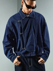 ROMWE MEN Essentials Men's Casual Denim Jacket With Airplane Buckle, Autumn - Multicolor - View 5