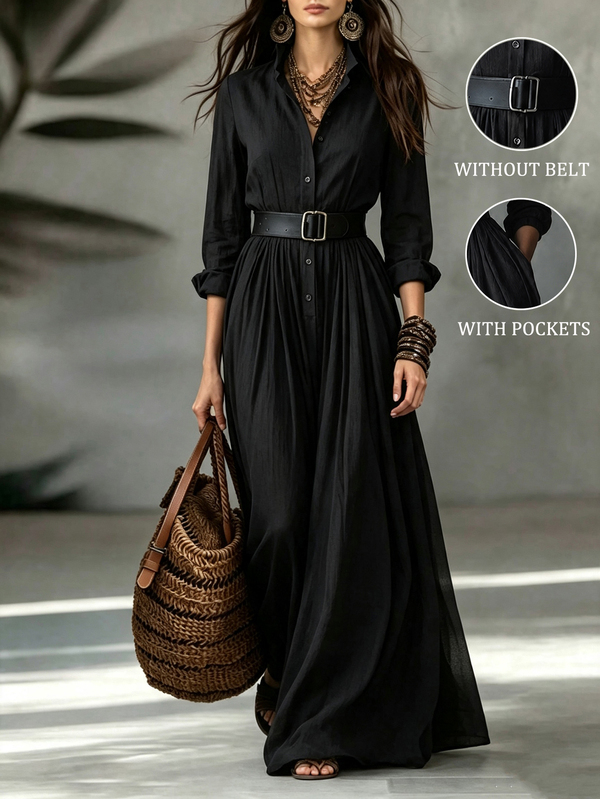 SHEIN Women's Autumn/Winter Small Stand Collar Half-Open Front Long Sleeve Long Dress, Women's Holiday Outfit, Women's Elegant Party Dress, Women's Graduation Dress, Women's Casual Dress, Women's Formal Dress, Women's Country Style, Black Dress