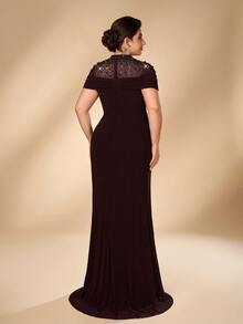 Serin Plus Size Classy Beaded Diamond Pattern Sheer Patchwork Elastic ...