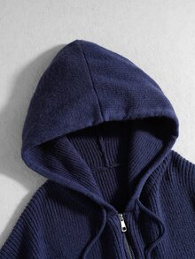 ROMWE MEN 男士對比色星星圖案拉鍊連帽針織開襟衫，Y2K休閒街頭風毛衣 - 藏蓝色 - 查看 2