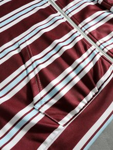 ROMWE MEN Men's Striped Colorblock Zip-Up Hoodie With Pocket - Multicolor - View 4