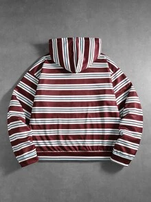 ROMWE MEN Men's Striped Colorblock Zip-Up Hoodie With Pocket - Multicolor - View 2