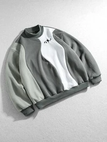 ROMWE MEN Men's Autumn/Winter Fleece Pullover Sweatshirt - Grey - View 5