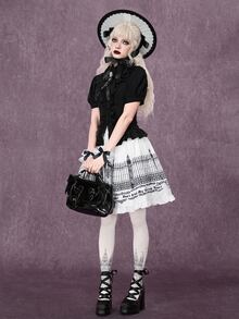 ROMWE Gothic Iron Gate Fence Print A-Line Skirt - White - View 10
