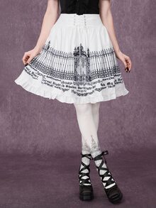 ROMWE Gothic Iron Gate Fence Print A-Line Skirt - White - View 7