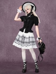 ROMWE Gothic Iron Gate Fence Print A-Line Skirt - White - View 2