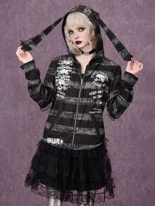 ROMWE Grunge Punk Cute Gothic Rabbit Ears Skull Print Women's Sweatshirt, Autumn/Winter Halloween - Multicolor - View 6