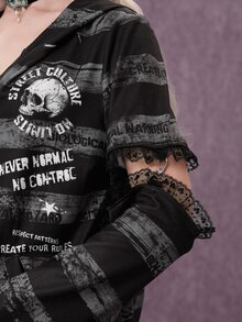 ROMWE Grunge Punk Cute Gothic Rabbit Ears Skull Print Women's Sweatshirt, Autumn/Winter Halloween - Multicolor - View 3
