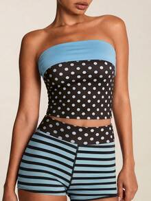 SHEIN BAE Women Black Blue Polka Dot Bandeau Sports Bra Gym Workout Training Running Yoga Athletic Activewear - Coffee Brown - View 5
