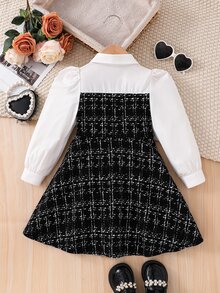 SHEIN Young Girl Color Block Woven Casual Dress - Black and White - View 6