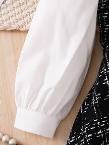 SHEIN Young Girl Color Block Woven Casual Dress - Black and White - View 4