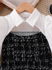 SHEIN Young Girl Color Block Woven Casual Dress - Black and White - View 5