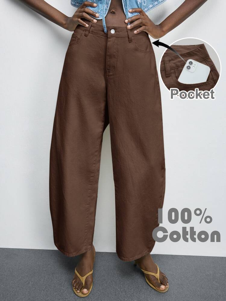 Maija Women's Solid Color Pocket Casual Versatile Daily Wear Long Pants - Brown - View 1