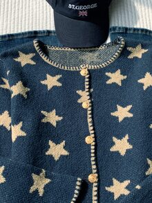 Comfortcana Jacquard Fashion Metal Button Long Sleeve Knit Cardigan, Fall Winter 2026, Country Style For Women, Basic Sweater, Halloween, Festival Outfits - Navy Blue - View 3