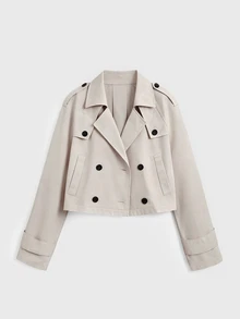 Sweetra Autumn/Winter Fashion Design Khaki Double-Breasted Short Trench Coat, Niche Design, Commuter Casual Minimalist Versatile Women's Jacket - Apricot - View 5