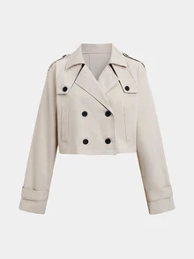 Sweetra Autumn/Winter Fashion Design Khaki Double-Breasted Short Trench Coat, Niche Design, Commuter Casual Minimalist Versatile Women's Jacket - Apricot - View 4
