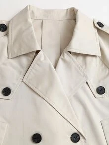 Sweetra Autumn/Winter Fashion Design Khaki Double-Breasted Short Trench Coat, Niche Design, Commuter Casual Minimalist Versatile Women's Jacket - Apricot - View 8