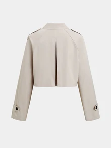 Sweetra Autumn/Winter Fashion Design Khaki Double-Breasted Short Trench Coat, Niche Design, Commuter Casual Minimalist Versatile Women's Jacket - Apricot - View 2