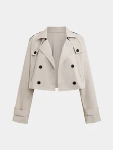 Sweetra Autumn/Winter Fashion Design Khaki Double-Breasted Short Trench Coat, Niche Design, Commuter Casual Minimalist Versatile Women's Jacket - Apricot - View 1