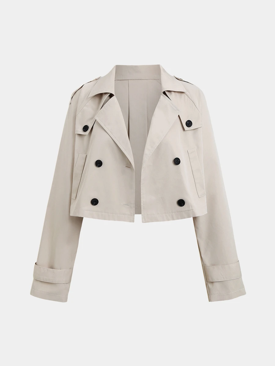 Sweetra Autumn/Winter Fashion Design Khaki Double-Breasted Short Trench Coat, Niche Design, Commuter Casual Minimalist Versatile Women's Jacket - Apricot - View 1