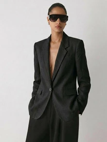 YARNWELL Women's Linen Blend Lightweight Blazer – Breathable Summer Suit Jacket, Everyday Essential For Office, Work & Casual - Black - View 2
