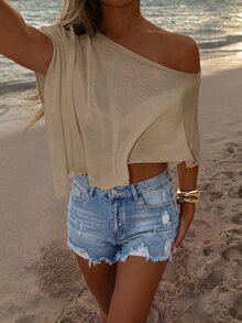 Swim SXY 1pc Women New Cross-Border Solid Color Elegant Vacation Style Cover-Up Top - Khaki - View 4