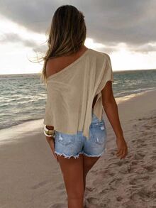 Swim SXY 1pc Women New Cross-Border Solid Color Elegant Vacation Style Cover-Up Top - Khaki - View 2