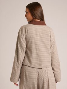 SHEIN BAE 女款格紋拼接休閒日常長袖夾克 - 彩色 - 查看 2