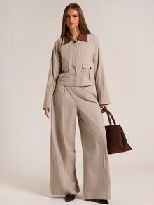 SHEIN BAE 女款格紋拼接休閒日常長袖夾克 - 彩色 - 查看 3