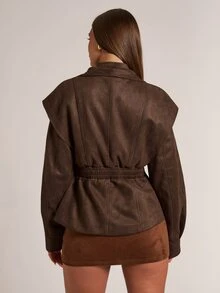 SHEIN BAE Women's Solid Color Casual Versatile Everyday Long Sleeve Jacket - Brown - View 2